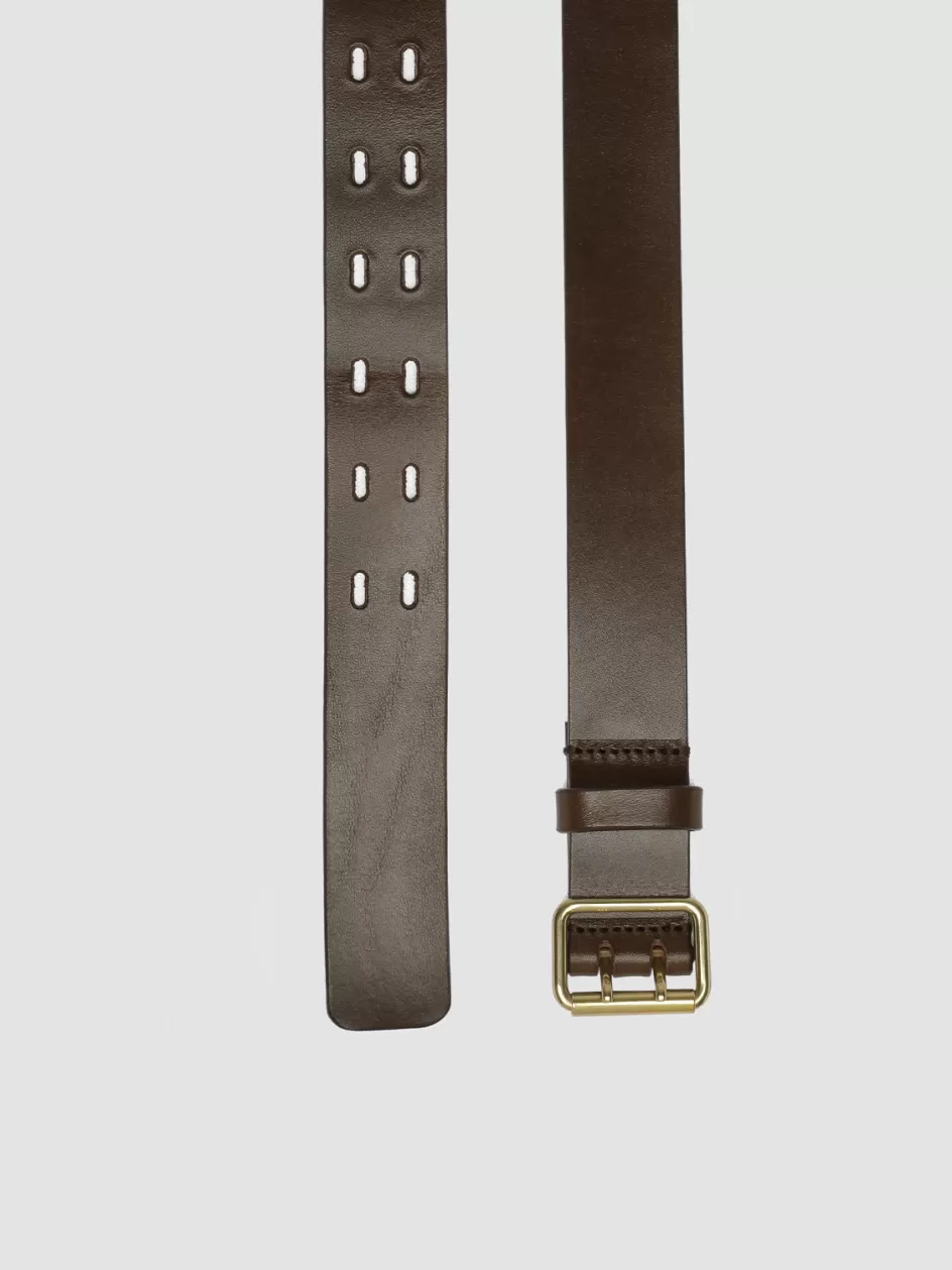 Officine Creative Belts>OC STRIP 051 - Brown Leather Belt COFFEE