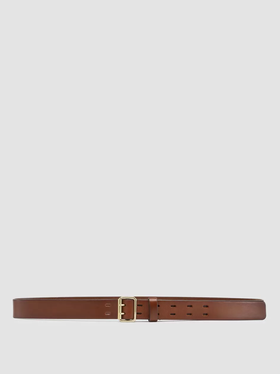 Officine Creative Belts>OC STRIP 051 - Brown Leather Belt CORTECCIA