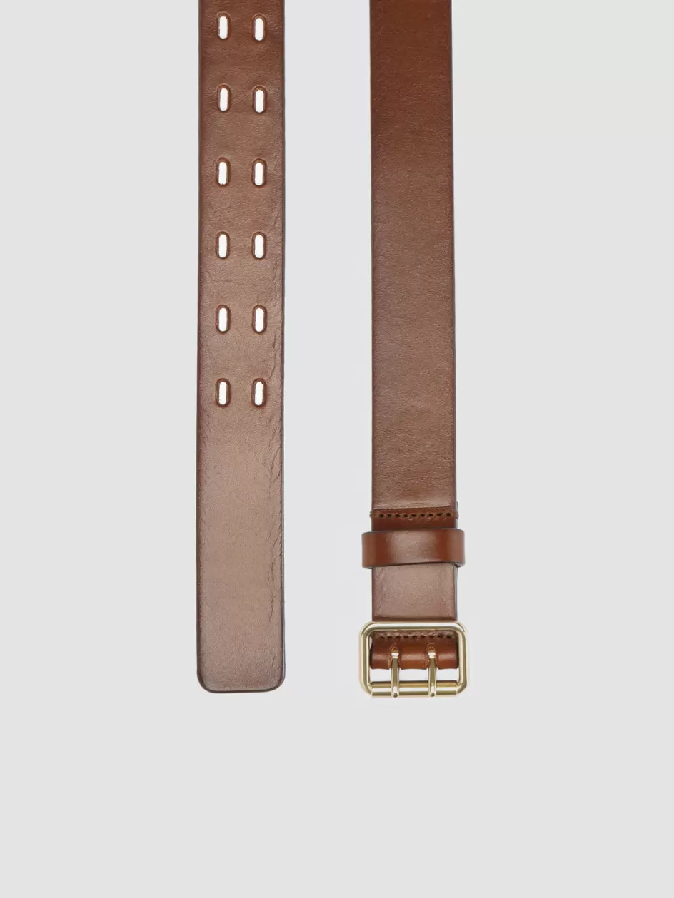 Officine Creative Belts>OC STRIP 051 - Brown Leather Belt CORTECCIA