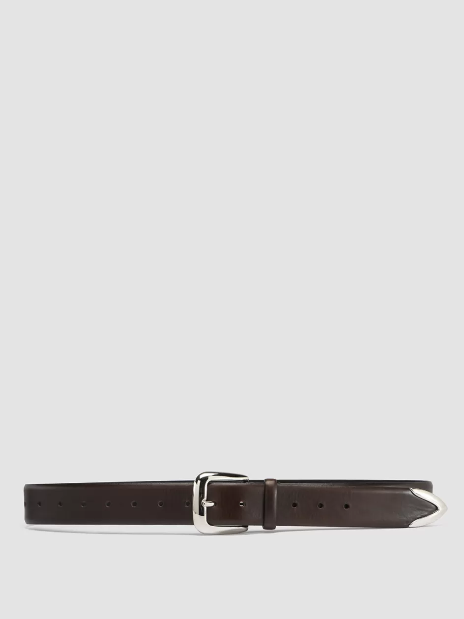 Officine Creative Belts>OC STRIP 052 - Brown Leather Belt COFFEE