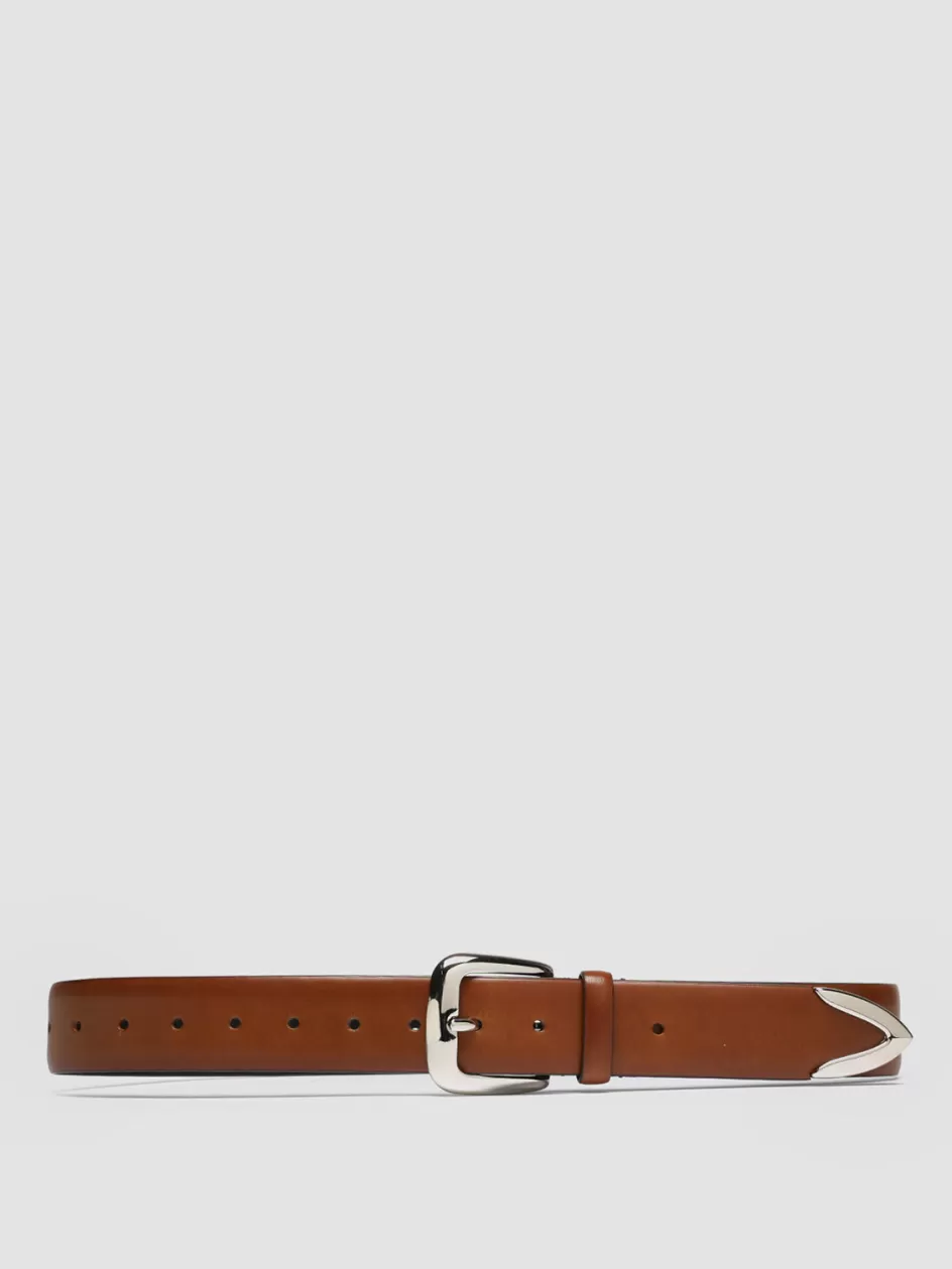 Officine Creative Belts>OC STRIP 052 - Brown Leather Belt COTTO