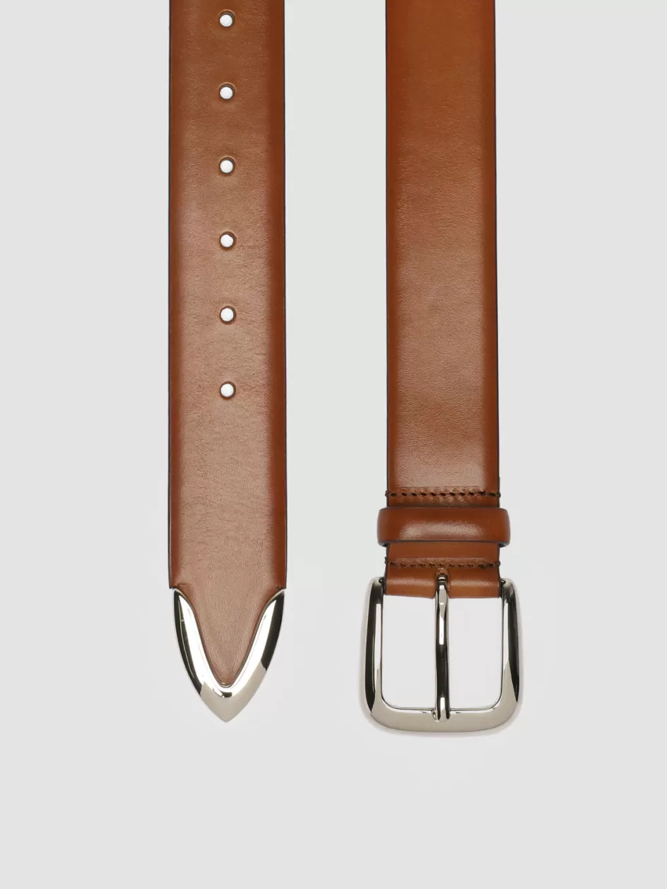 Officine Creative Belts>OC STRIP 052 - Brown Leather Belt COTTO