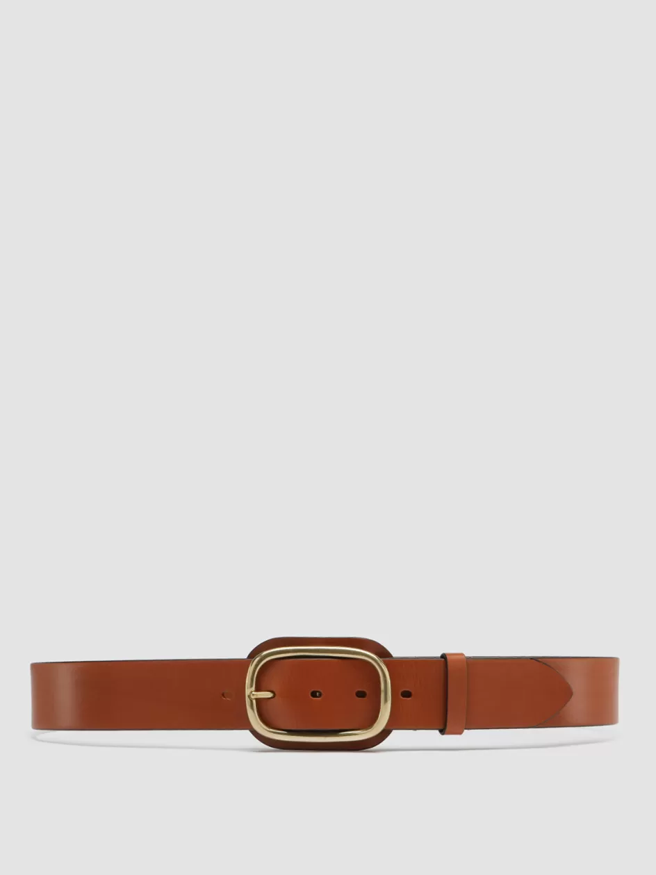 Officine Creative Belts>OC STRIP 058 - Brown Leather Belt RHUM