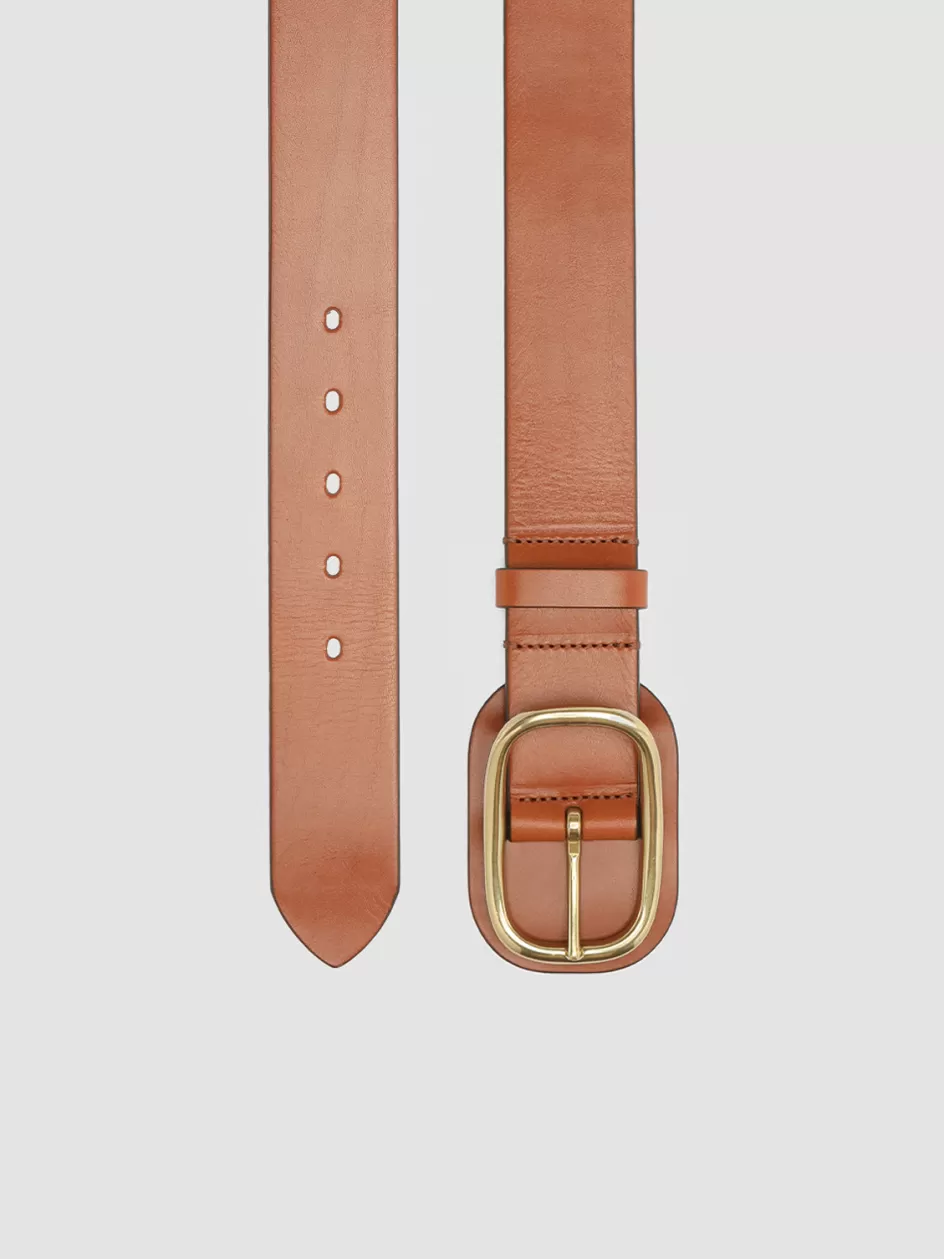 Officine Creative Belts>OC STRIP 058 - Brown Leather Belt RHUM