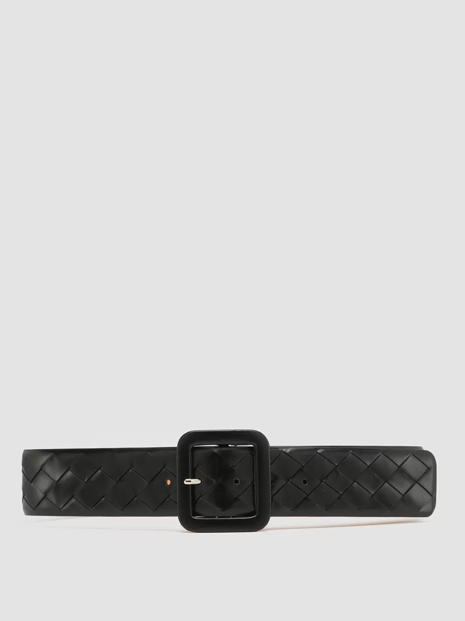 Officine Creative Woven Leather Selection | Belts>OC STRIP 059 - Woven Leather Belt BLACK