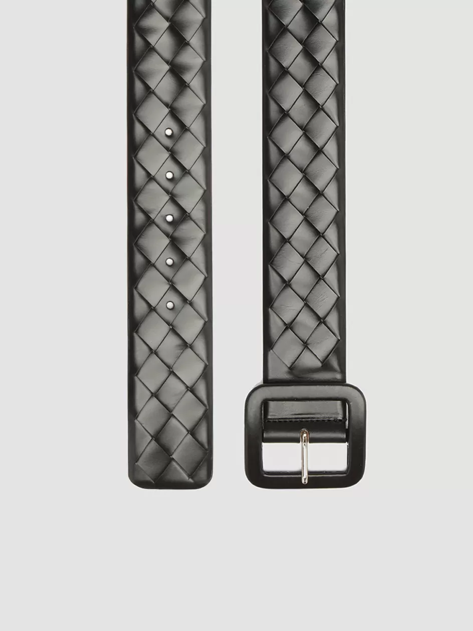 Officine Creative Woven Leather Selection | Belts>OC STRIP 059 - Woven Leather Belt BLACK