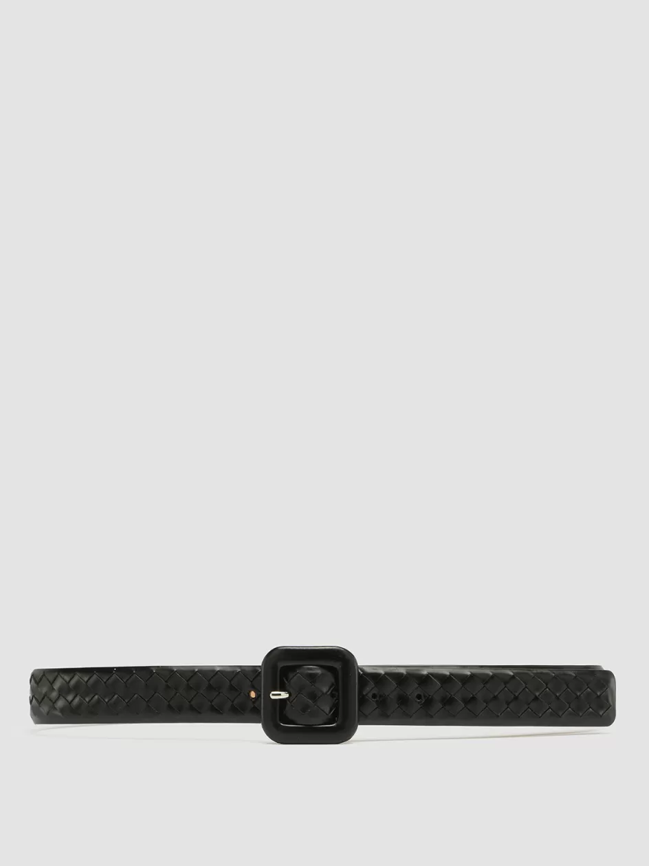 Officine Creative Woven Leather Selection | Belts>OC STRIP 060 - Woven Leather Belt BLACK