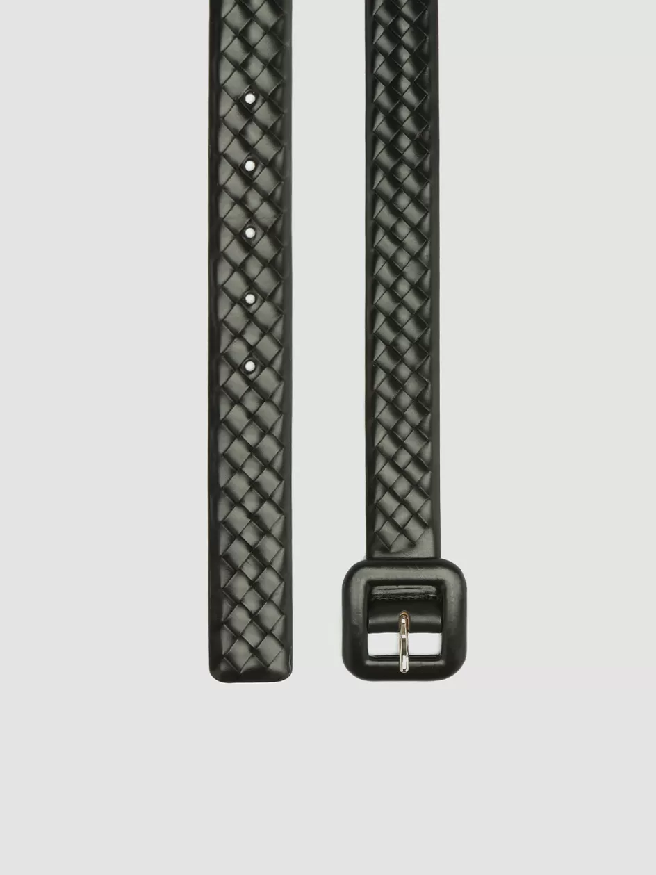 Officine Creative Woven Leather Selection | Belts>OC STRIP 060 - Woven Leather Belt BLACK