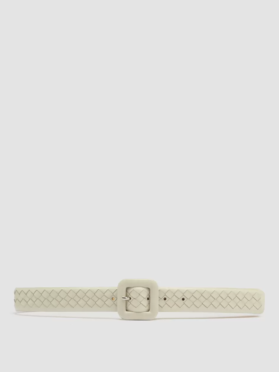 Officine Creative Belts | Woven Leather Selection>OC STRIP 060 - White Woven Leather Belt NEBBIA