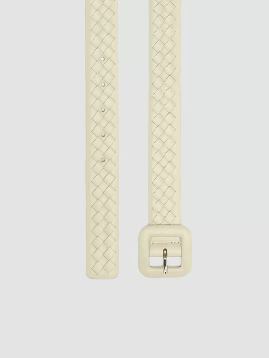 Officine Creative Belts | Woven Leather Selection>OC STRIP 060 - White Woven Leather Belt NEBBIA