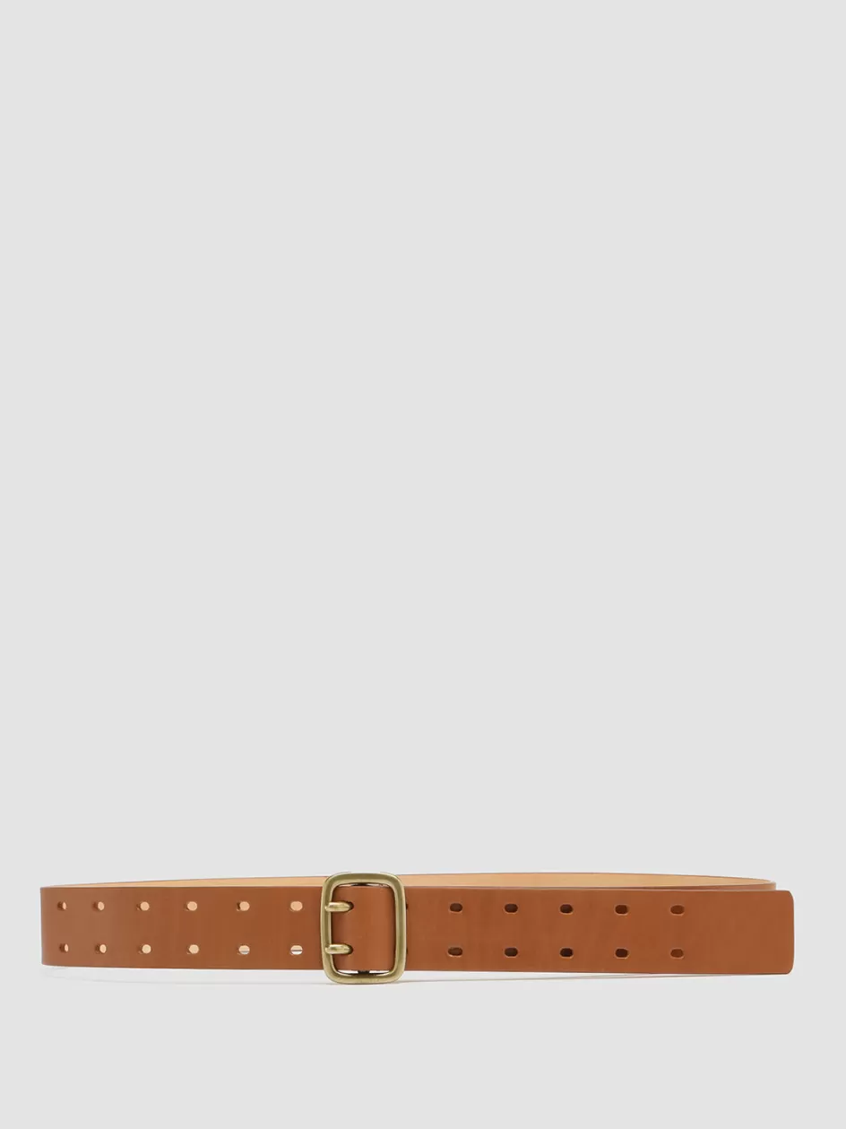 Officine Creative Belts>OC STRIP 062 - Brown Nappa Leather Belt RHUM