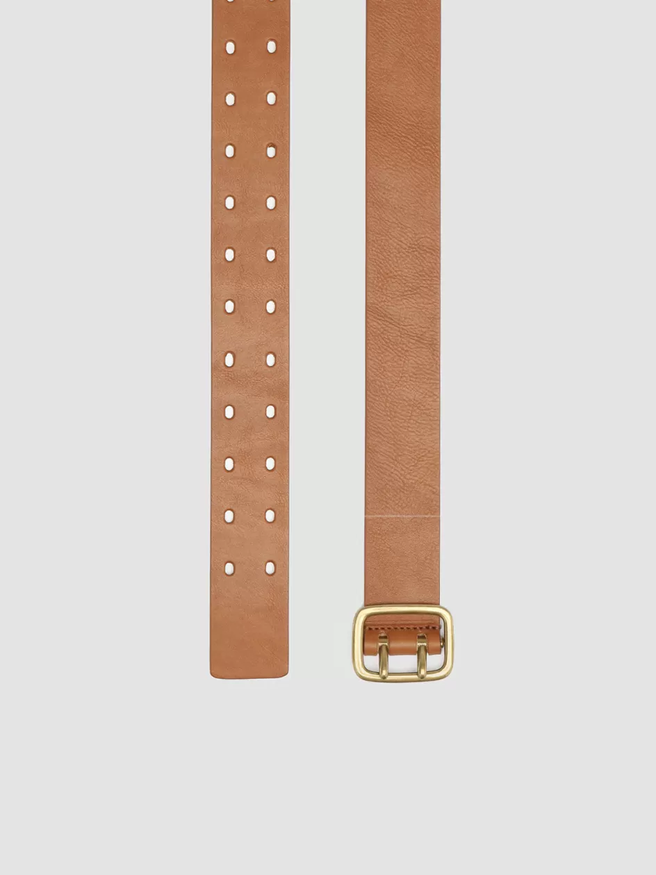 Officine Creative Belts>OC STRIP 062 - Brown Nappa Leather Belt RHUM