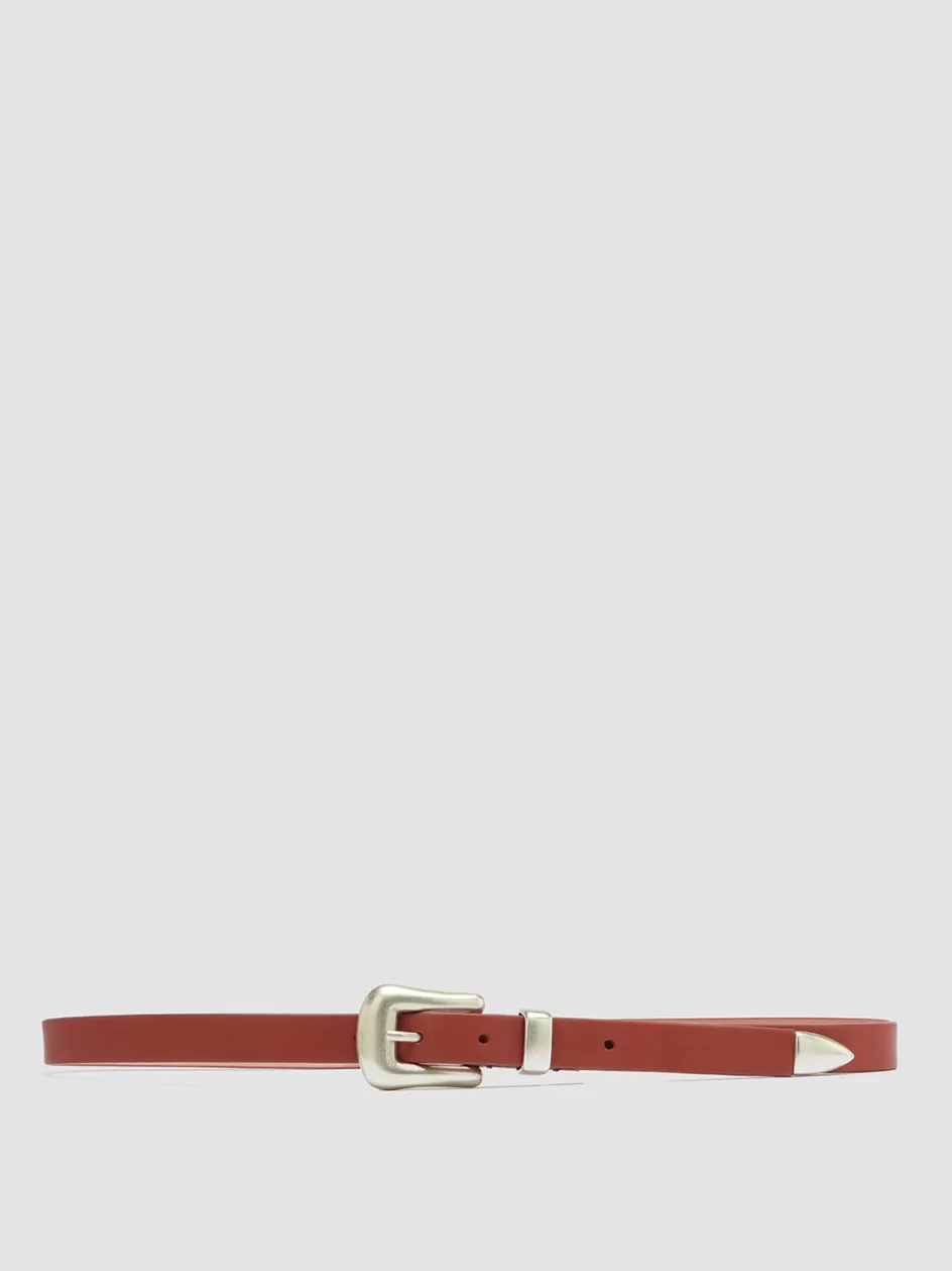 Officine Creative Belts>OC STRIP 066 - Red Nappa Leather Belt RUST ROSE