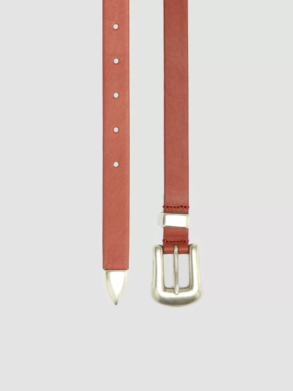 Officine Creative Belts>OC STRIP 066 - Red Nappa Leather Belt RUST ROSE