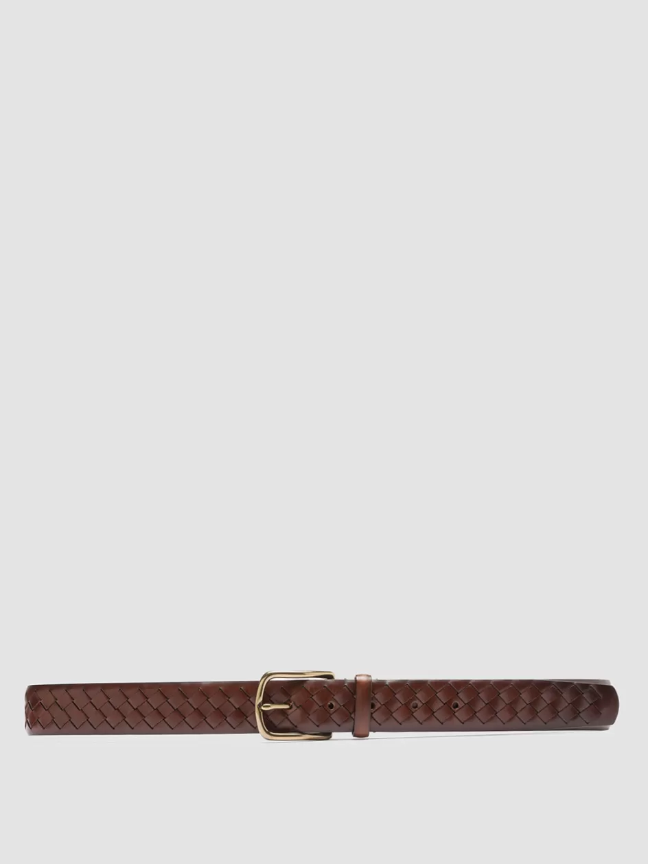 Officine Creative Woven Leather Selection | Belts>OC STRIP 28 - Brown Woven Leather Belt TEAK