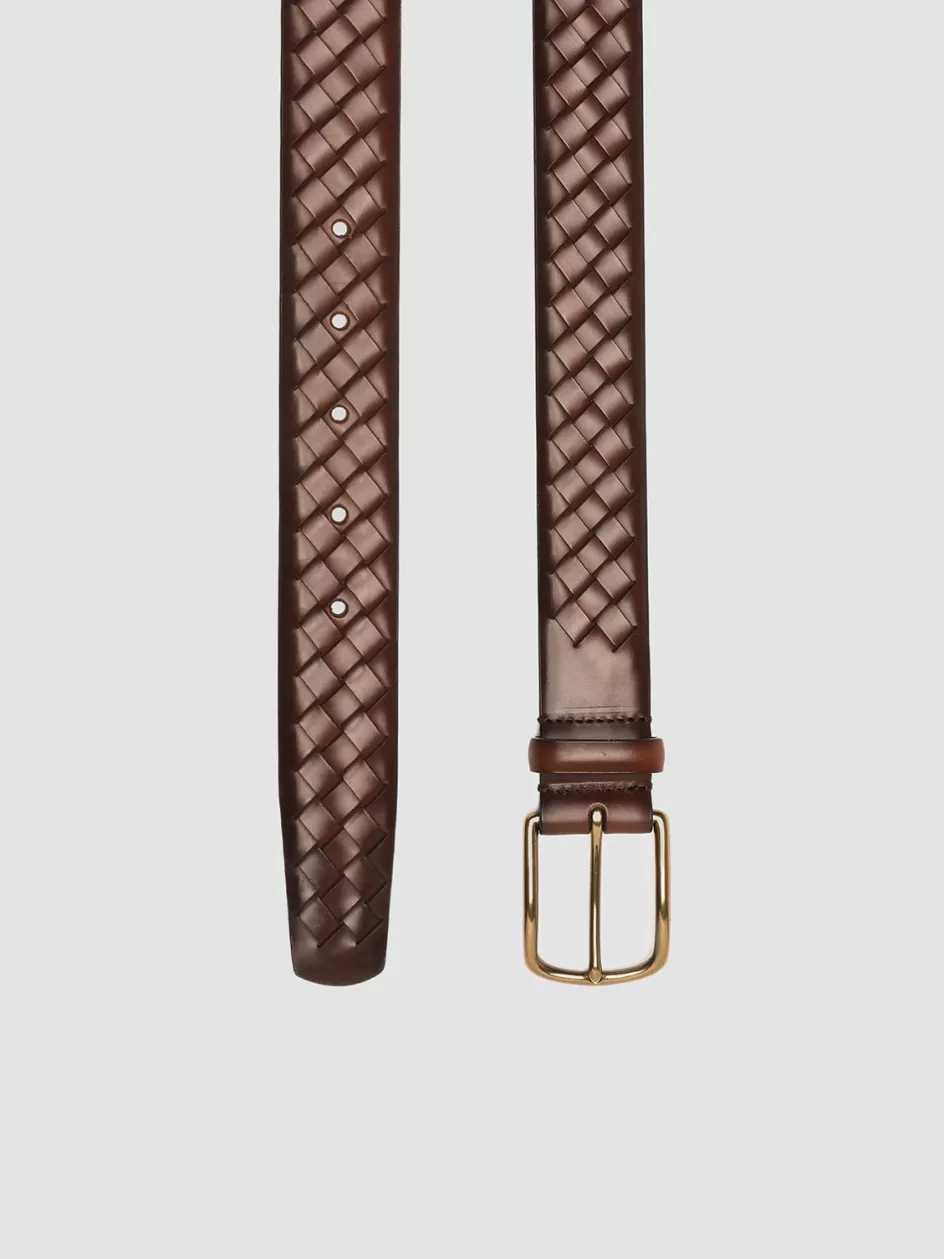 Officine Creative Woven Leather Selection | Belts>OC STRIP 28 - Brown Woven Leather Belt TEAK