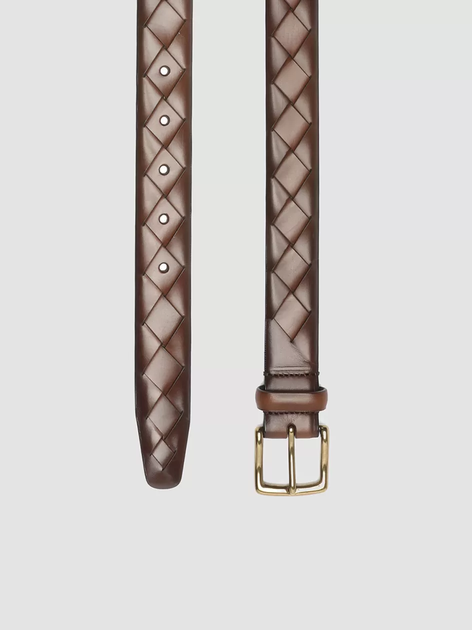 Officine Creative Woven Leather Selection | Belts>OC STRIP 29 - Brown Woven Leather Belt TEAK