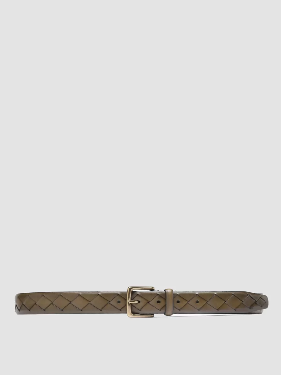 Officine Creative Woven Leather Selection | Belts>OC STRIP 29 - Green Woven Leather Belt FIR GREEN