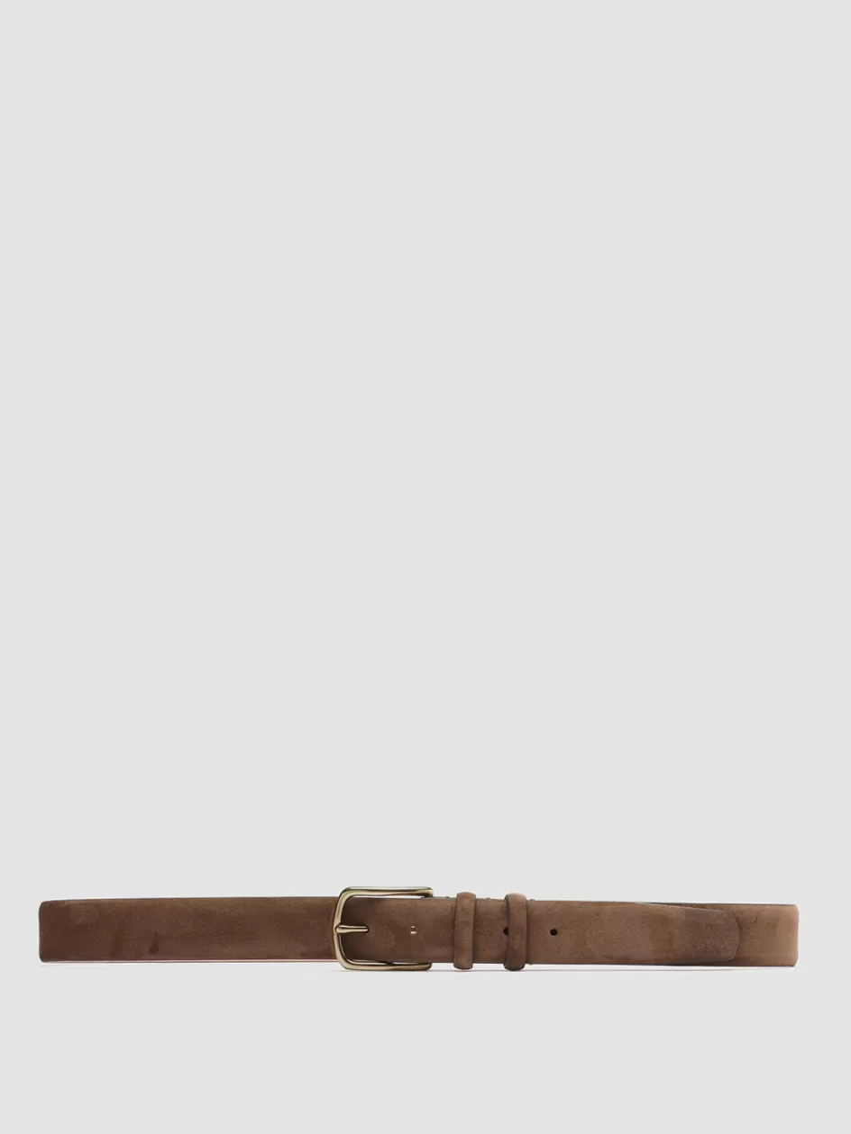 Officine Creative Belts>OC STRIP 33 - Brown Suede Belt CIGAR