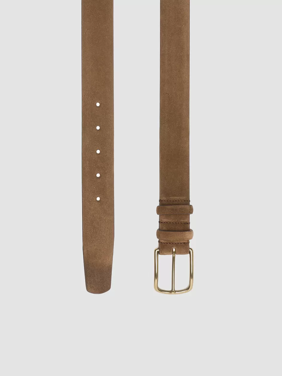 Officine Creative Belts>OC STRIP 33 - Brown Suede Belt CIGAR