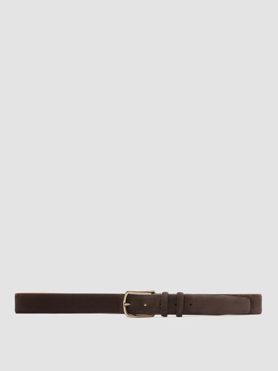 Officine Creative Belts>OC STRIP 33 - Brown Suede Belt TESTA DI MORO