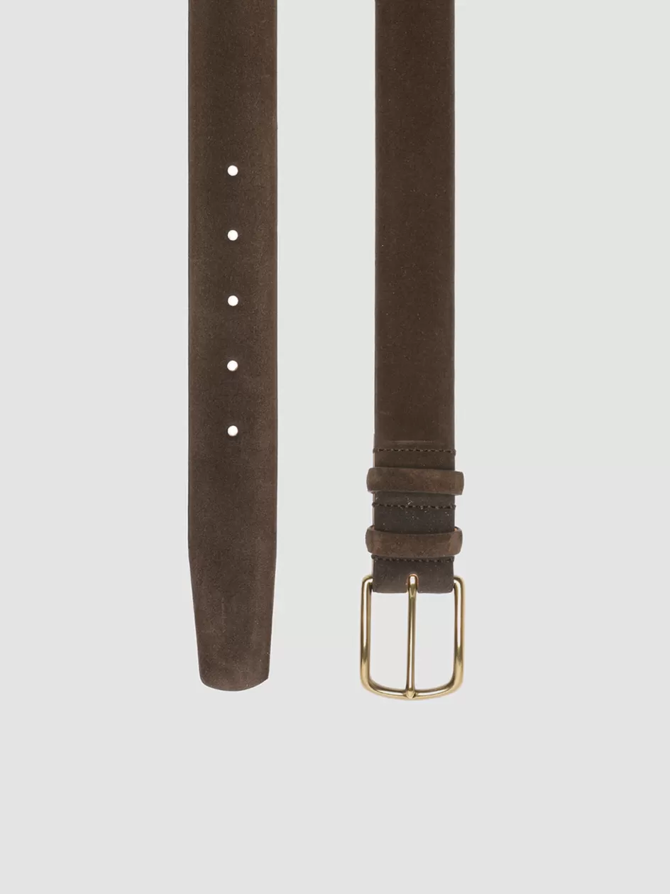 Officine Creative Belts>OC STRIP 33 - Brown Suede Belt TESTA DI MORO