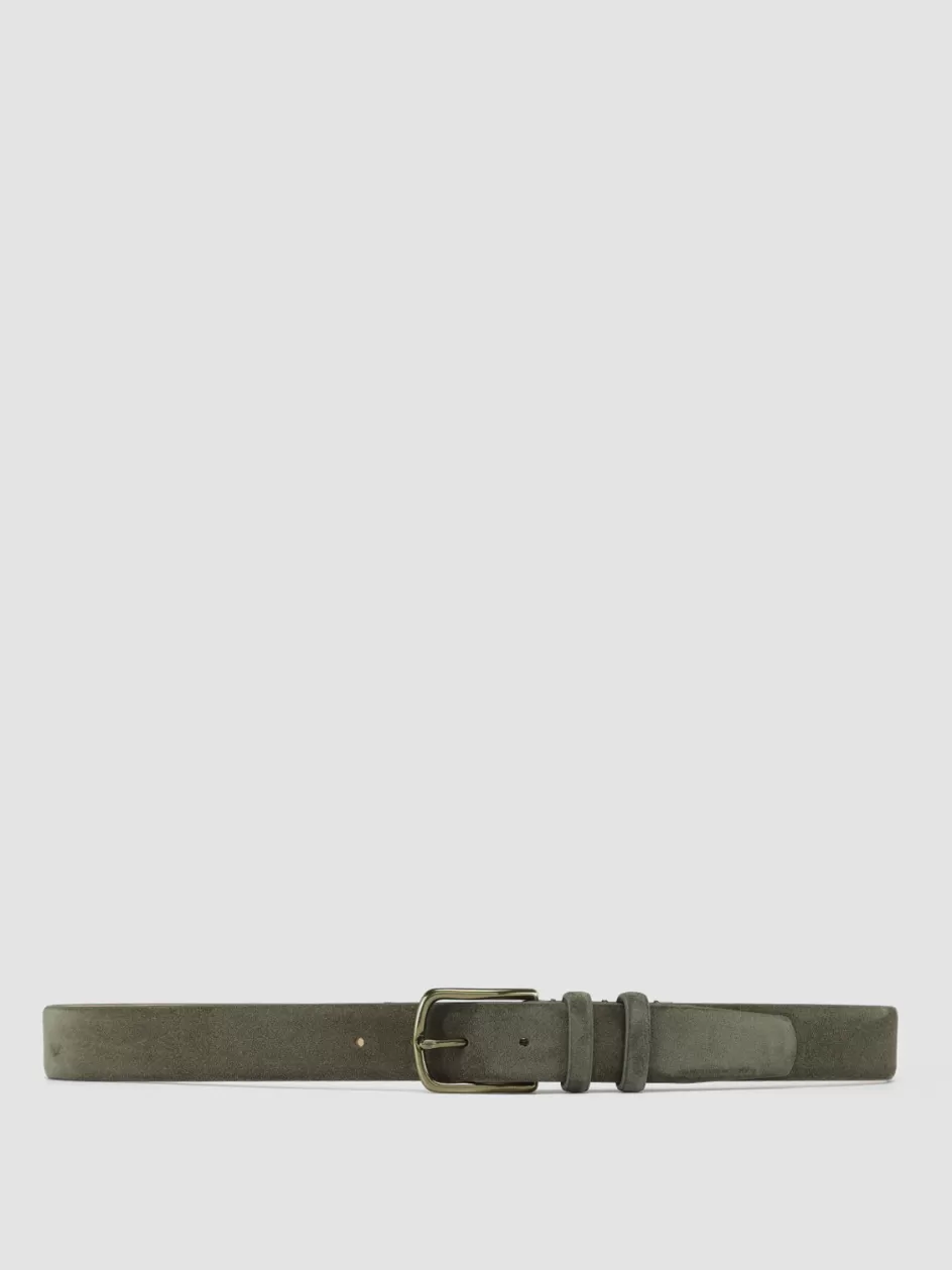 Officine Creative Belts>OC STRIP 33 - Green Suede Belt BOSCO