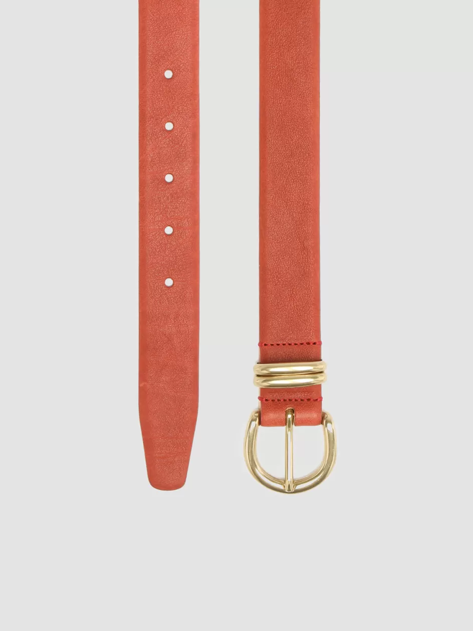 Officine Creative Belts>OC STRIP 46 - Red Leather Belt ROSE