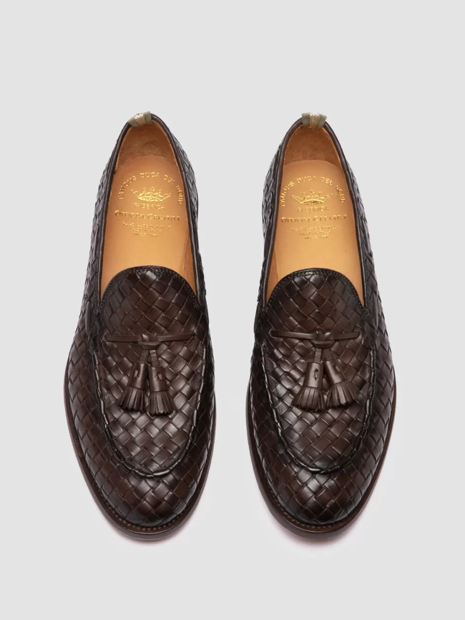 Officine Creative Icons | Loafers>OPERA 004 - Brown Leather Tassel Loafers DARK