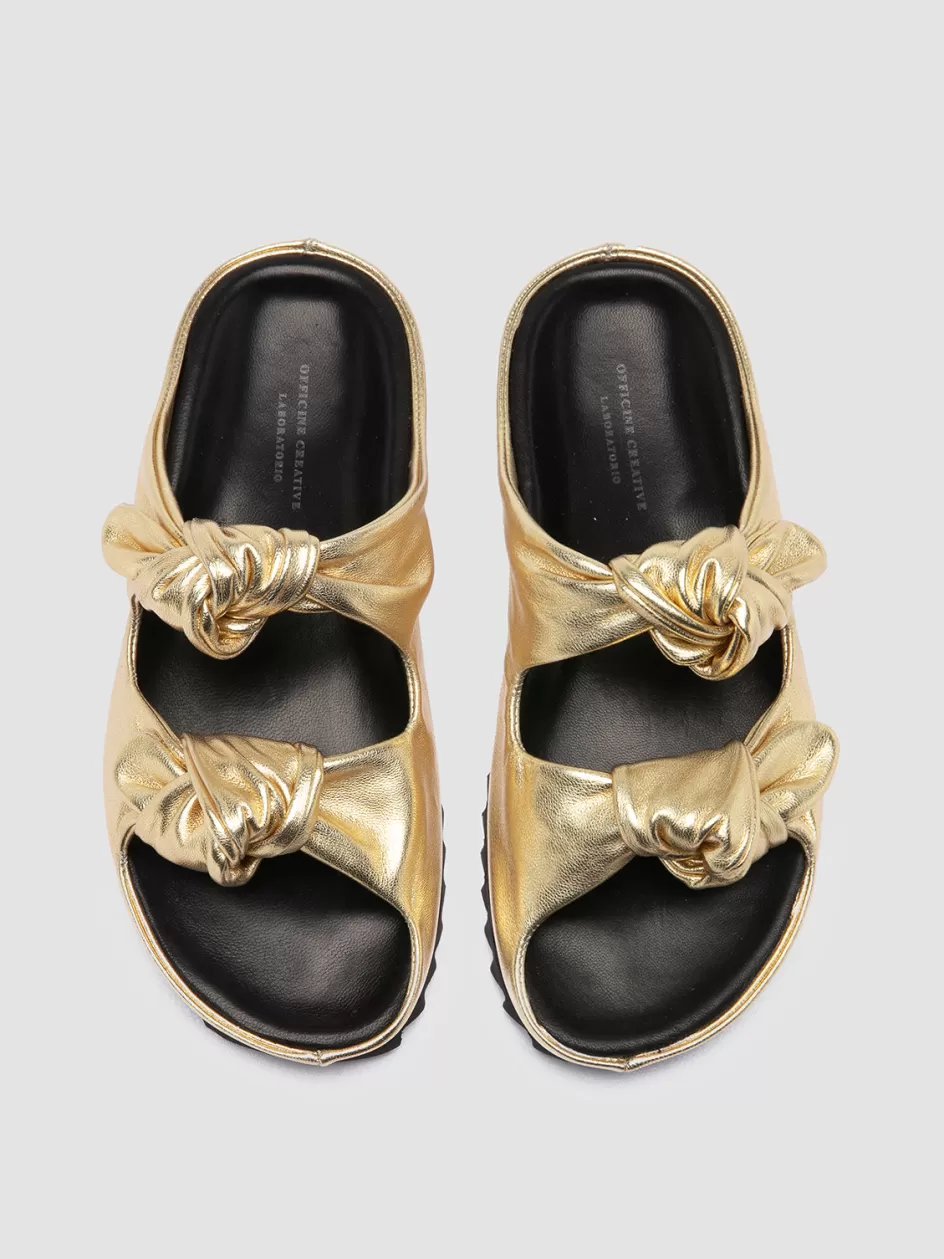 Officine Creative Icons | Sandals>PELAGIE 010 - Gold Leather Slide Sandals ORO