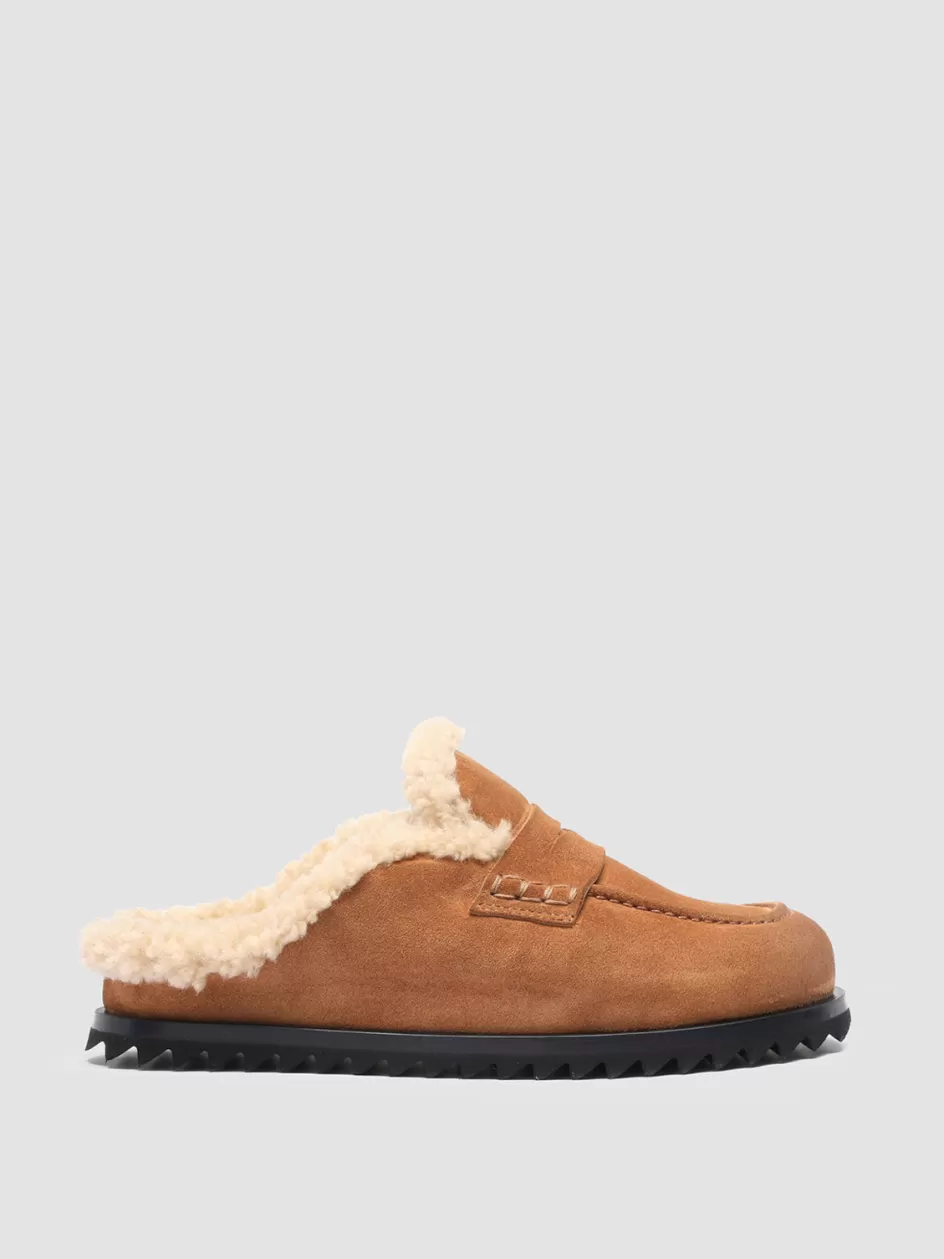 Officine Creative Sandals | Mules>PELAGIE D’HIVER 007 - Brown Suede And Shearling Mules TERRA/TART