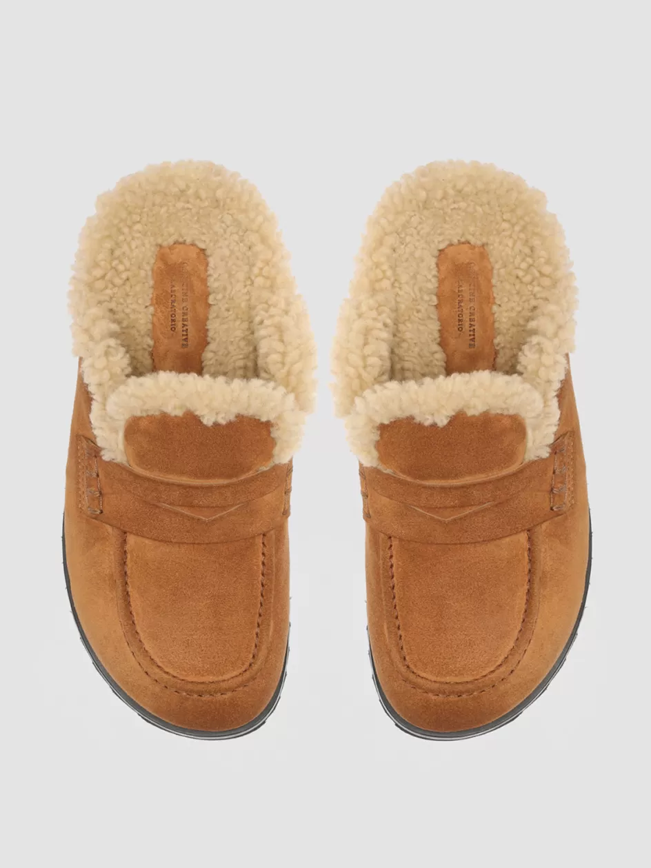 Officine Creative Sandals | Mules>PELAGIE D’HIVER 007 - Brown Suede And Shearling Mules TERRA/TART