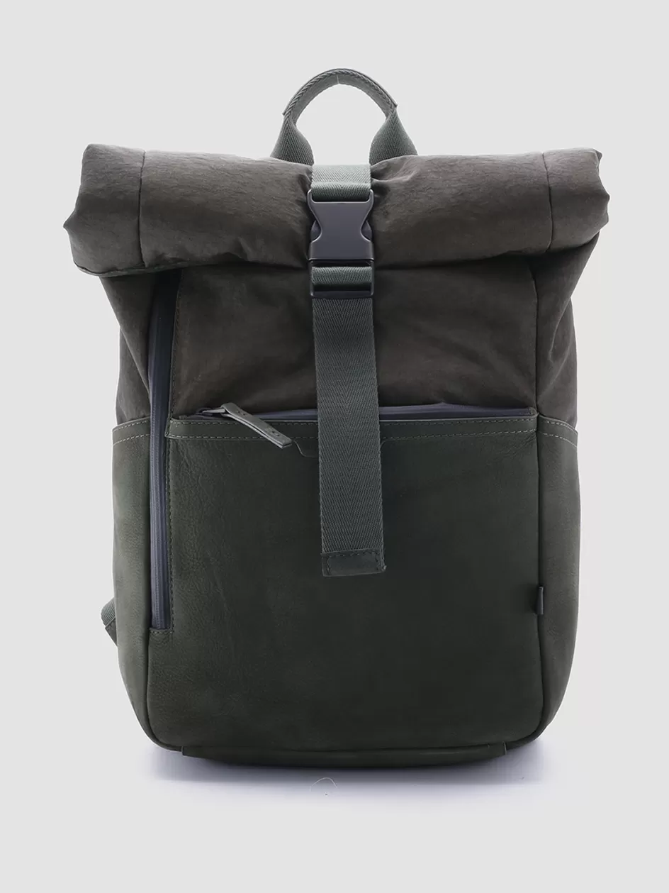 Officine Creative Backpacks | Backpacks>PILOT 001 - Green Nubuck & Nylon Backpack SAFARI