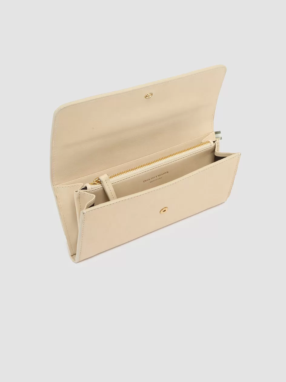 Officine Creative Wallets>POCHE 09 - Ivory Nappa Leather Wallet OAT MILK