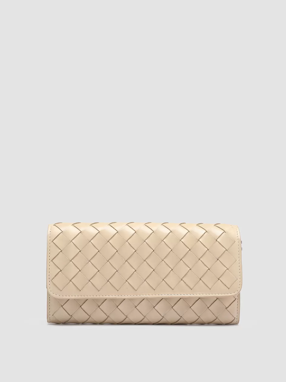 Officine Creative Woven Leather Selection | Wallets>POCHE 109 - Ivory Woven Woven Leather Wallet OAT MILK