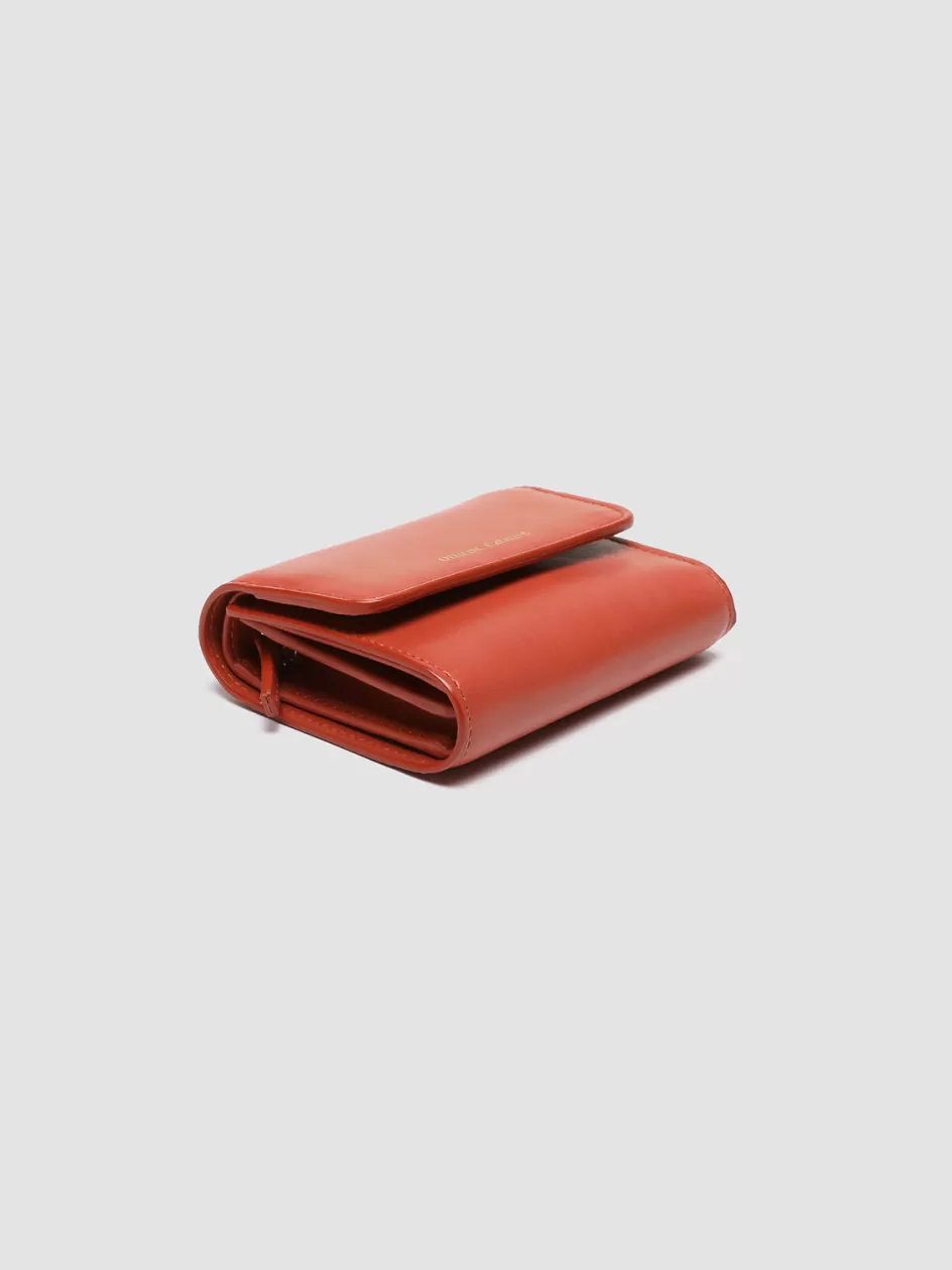 Officine Creative Wallets>POCHE 10 - Red Nappa Leather Trifold Wallet RUST ROSE