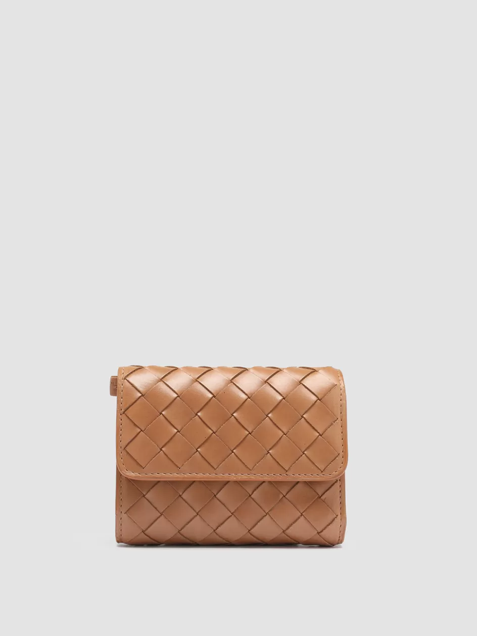 Officine Creative Woven Leather Selection | Wallets>POCHE 110 - Brown Woven Leather Trifold Wallet SCOTCH