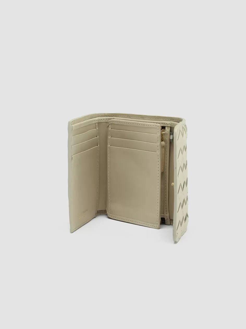 Officine Creative Woven Leather Selection | Wallets>POCHE 110 - Ivory Woven Leather Trifold Wallet OAT MILK