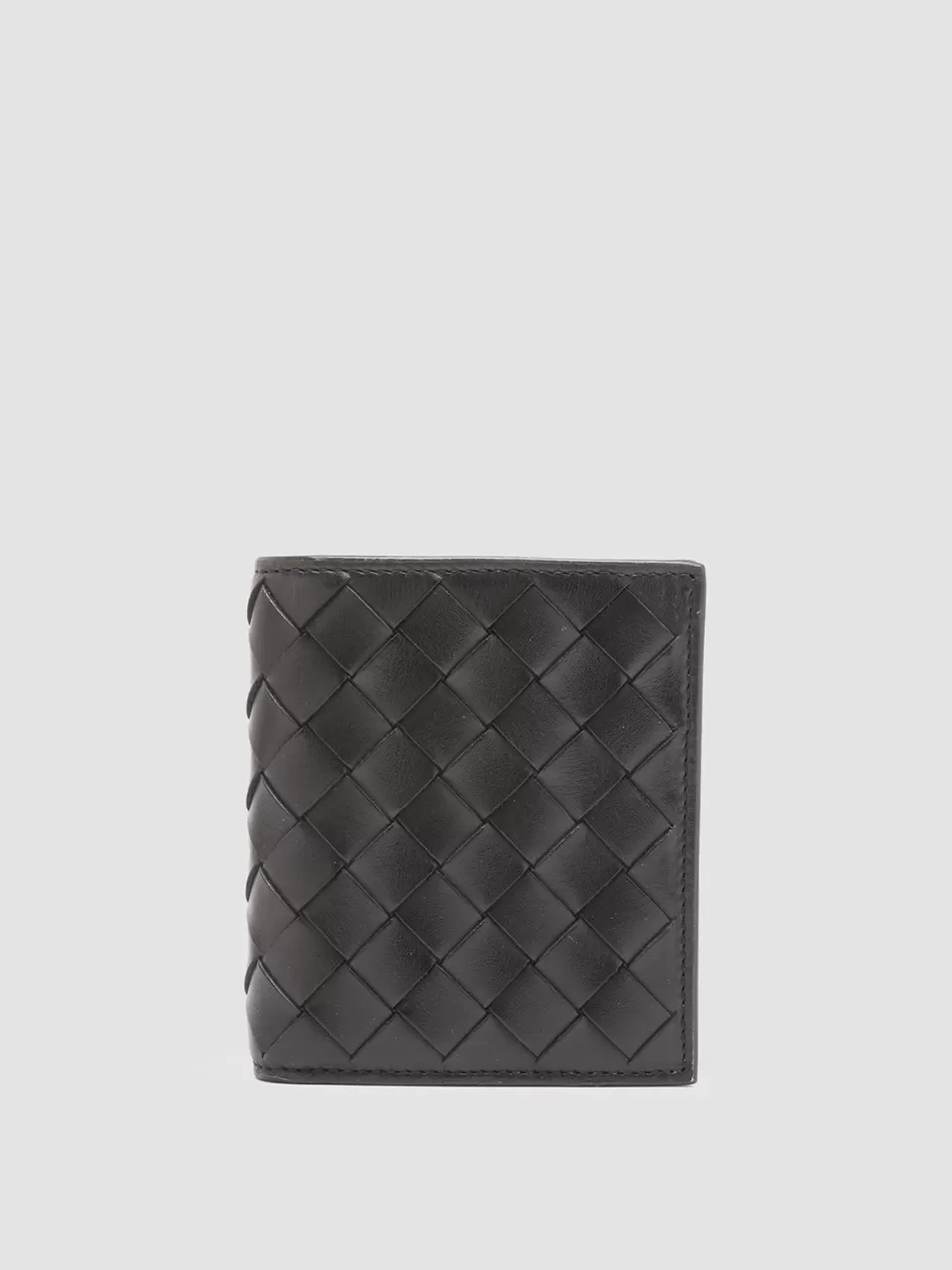 Officine Creative Woven Leather Selection | Wallets>POCHE 111 - Woven Leather Bifold Wallet BLACK