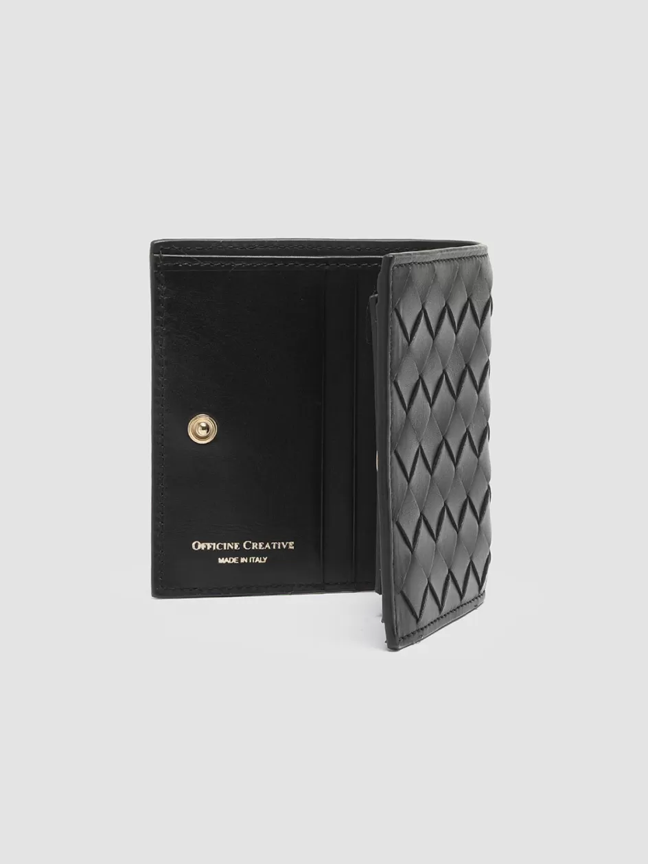 Officine Creative Woven Leather Selection | Wallets>POCHE 111 - Woven Leather Bifold Wallet BLACK