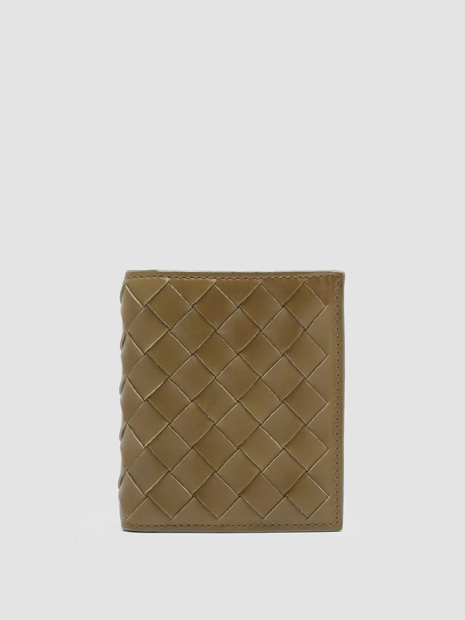 Officine Creative Woven Leather Selection | Wallets>POCHE 111 - Green Woven Leather Bifold Wallet FIR GREEN