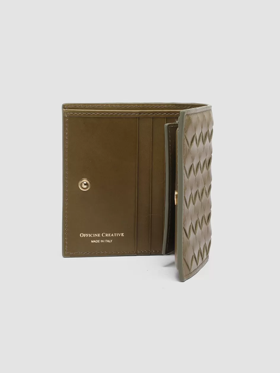 Officine Creative Woven Leather Selection | Wallets>POCHE 111 - Green Woven Leather Bifold Wallet FIR GREEN