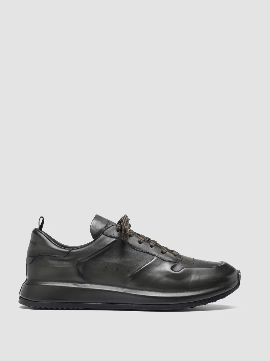 Officine Creative Sneakers>RACE LUX 003 - Green Airbrushed Leather Sneakers BOSCO