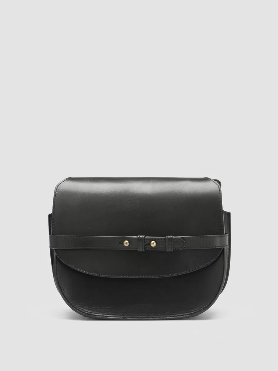 Officine Creative Icons | Bags>SADDLE 011 - Black Leather Crossbody Bag NERO