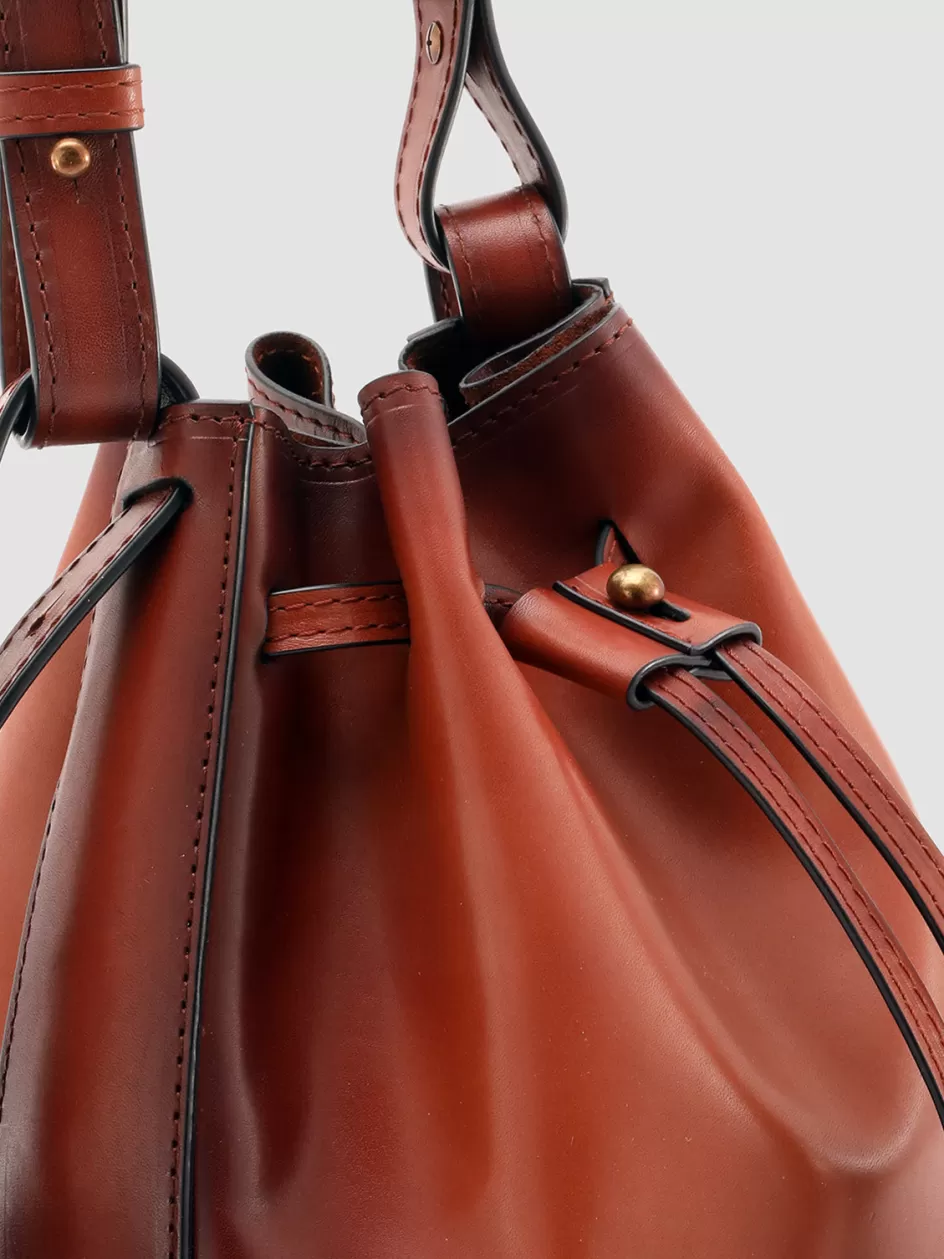 Officine Creative Bags>SADDLE 08 - Brown Leather Bucket Bag RHUM