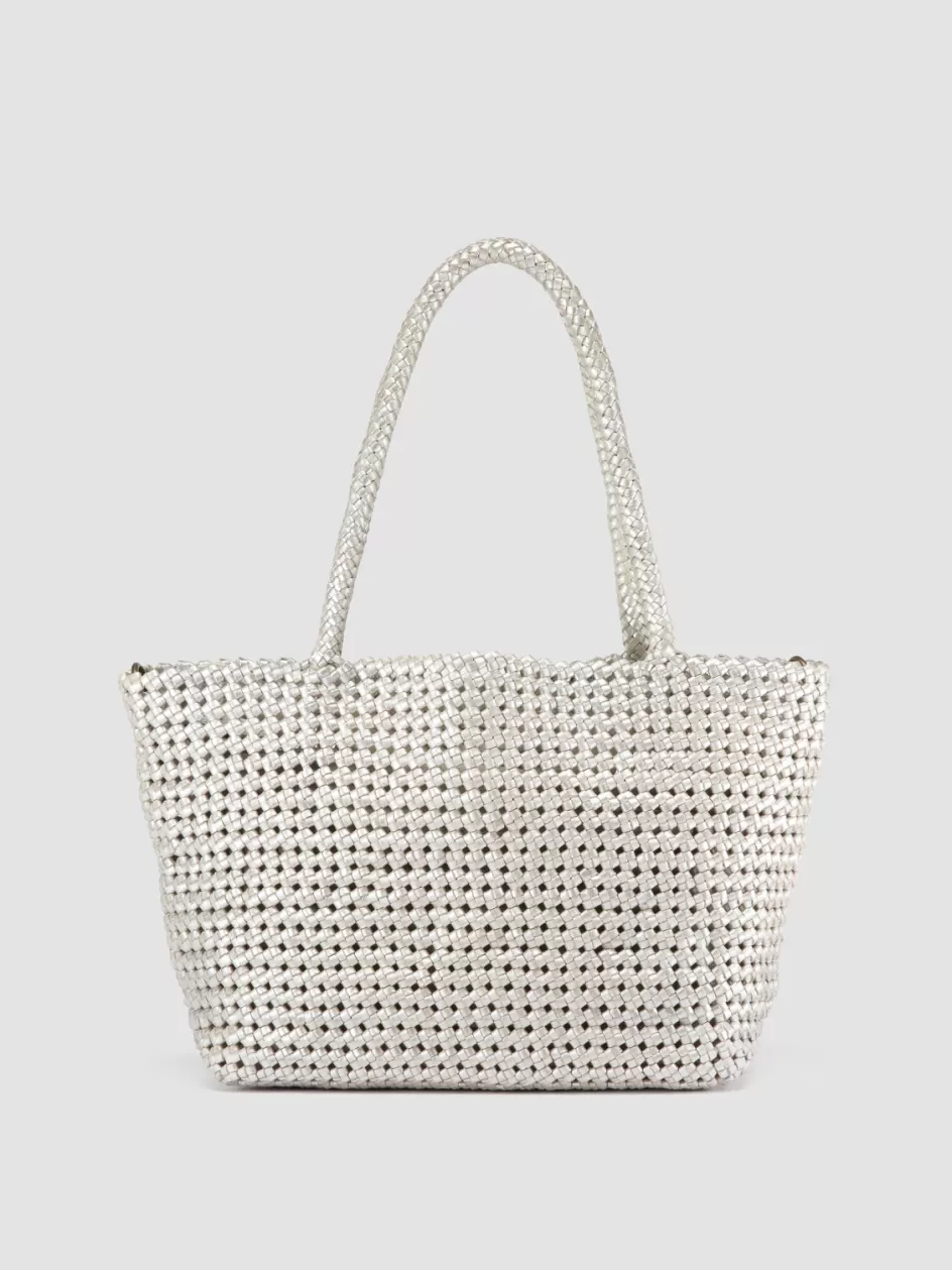 Officine Creative Woven Leather Selection | Bags>SUSAN 009 - Woven Leather Shoulder Bag SILVER