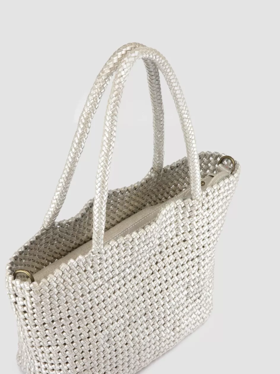 Officine Creative Woven Leather Selection | Bags>SUSAN 009 - Woven Leather Shoulder Bag SILVER