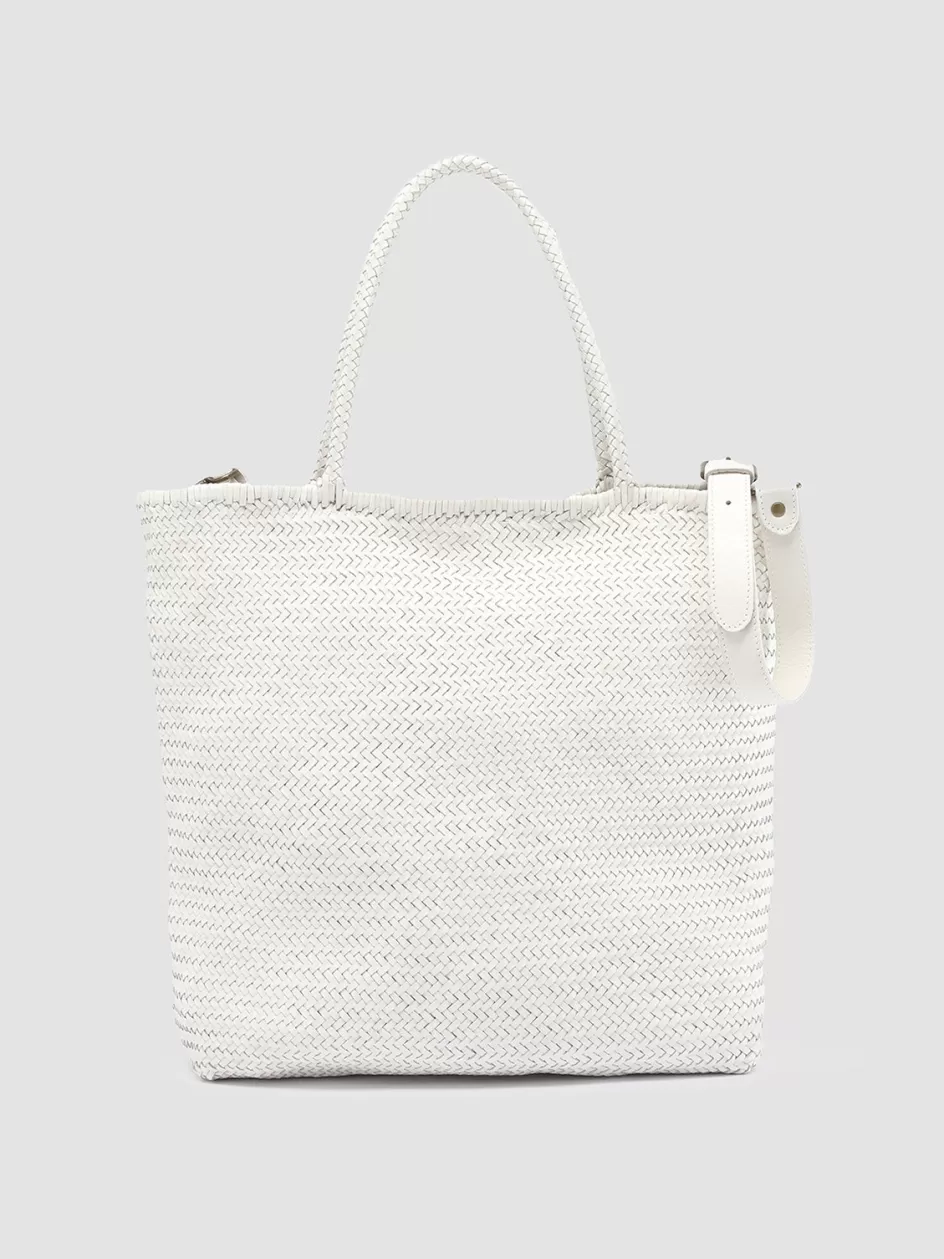 Officine Creative Bags>SUSAN 01 Woven - White Leather Tote Bag OFF WHITE