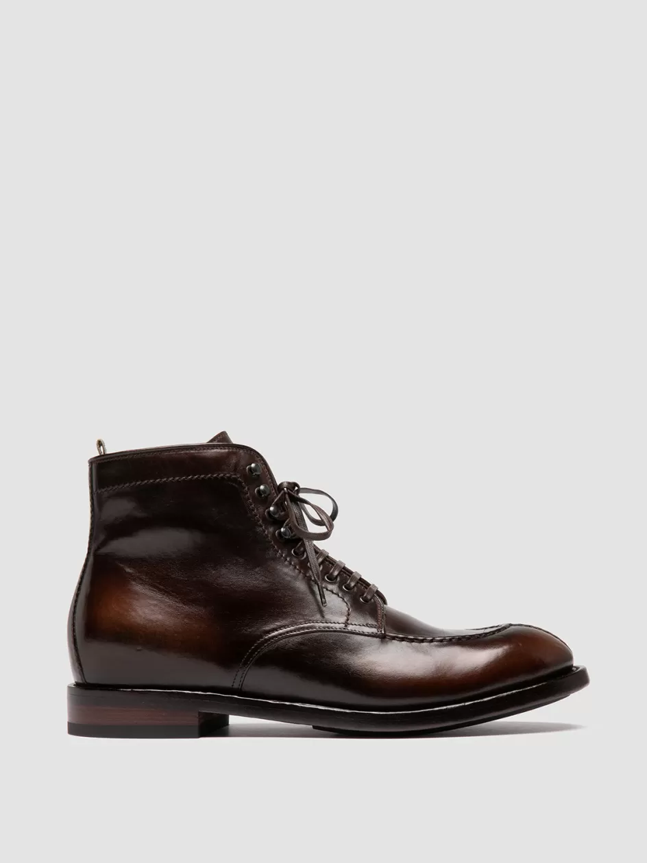 Officine Creative Ankle Boots>TEMPLE 006 - Brown Leather Lace-up Boots COFFEE/DARK BROWN