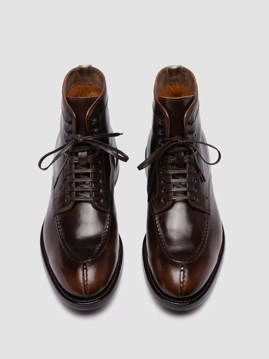 Officine Creative Ankle Boots>TEMPLE 006 - Brown Leather Lace-up Boots COFFEE/DARK BROWN